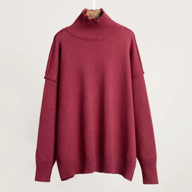 Patchwork Turtleneck Sweater Women's European And American Autumn And Winter Leisure Loose Red - Shop at LoveMi