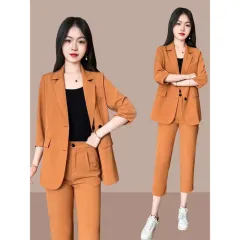 Plus Size Suit Coat Harem Pants Two-piece Set - Orange - View 1
