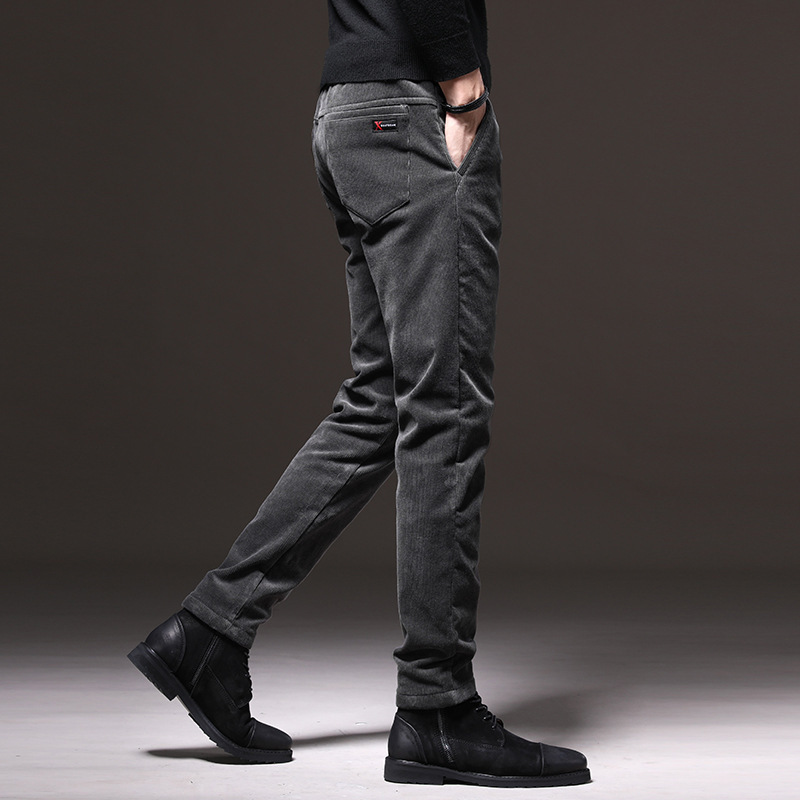 Men plus velvet thickened slim straight corduroy trousers