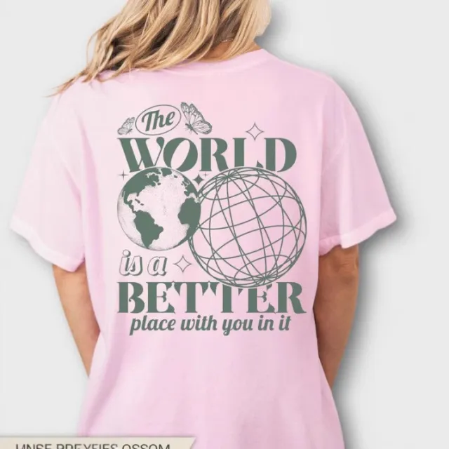 Letter 2D Printed Starry Sky Earth Cotton T shirt Loose Short Sleeve Top Pink - Shop at LoveMi