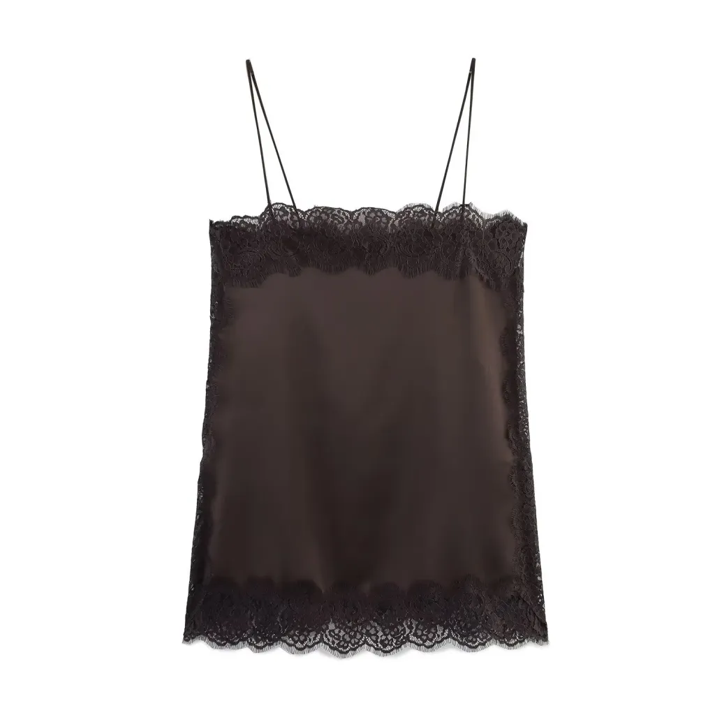 New Silk-satin Lace Top And Lace Midi Skirt - Top