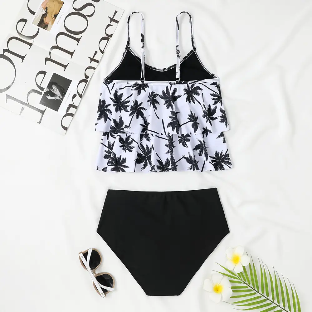 High Waist Double-layer Printed Swimsuit
