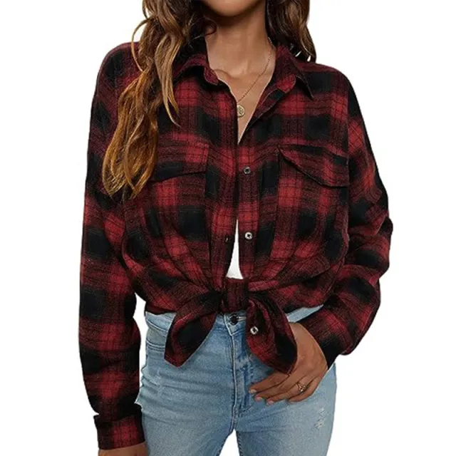 European And American Autumn And Winter Leisure Long Sleeve Flannel Plaid Pocket Shirt Red - Shop at LoveMi