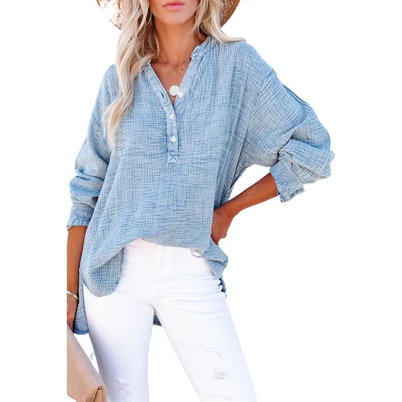 Loose Casual Style Cotton Pullover - Blue