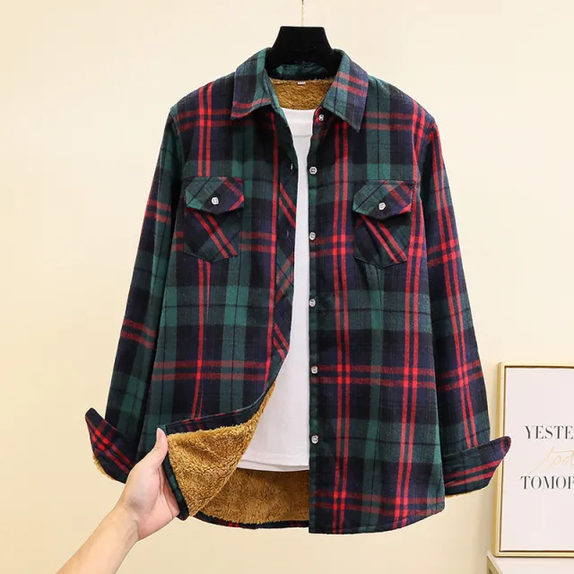 Fleece Lined Thickened Plus Size Plaid Shirt For Women W889810 2Xl - Shop at LoveMi