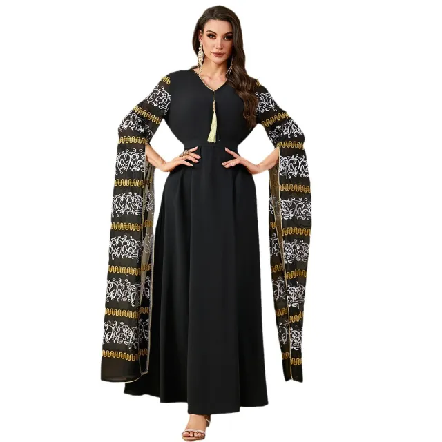 Dubai Robe Super Long Sleeve Embroidered Arabic Dress Black - Shop at LoveMi