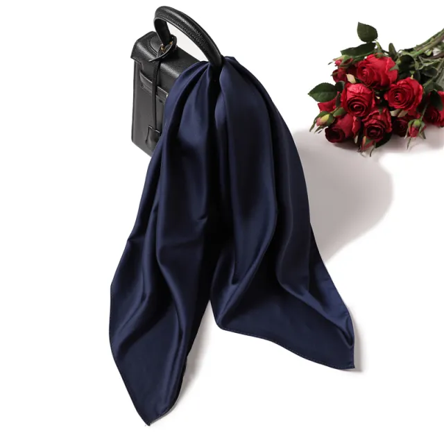 Simple Solid Color Silk like Hair tied Scarf Fp3 Navy Blue - Shop at LoveMi