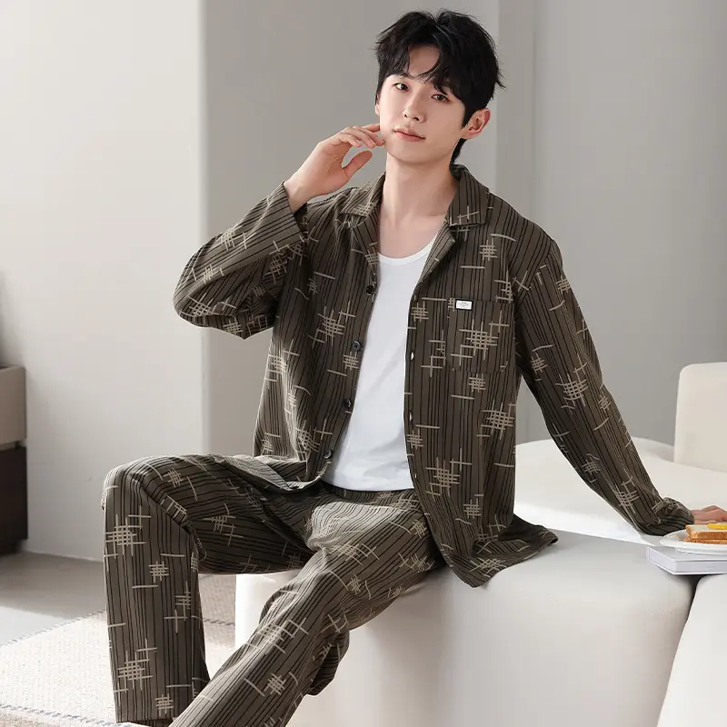 Men's Minimalist Pure Cotton Long Sleeved Home