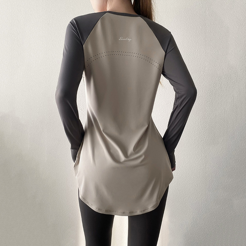 Pilates Yoga Top Mid-Length Hip-Covering Style - Women's Athletic Workout Shirt for Fitness Exercise