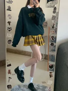 Yellow Plaid Short Skirt Plus Size Slim Skirt - Yellow - View 1