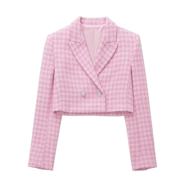 Houndstooth Texture Casual Suit Jacket Textured Culottes Suit For Women Red - Shop at LoveMi