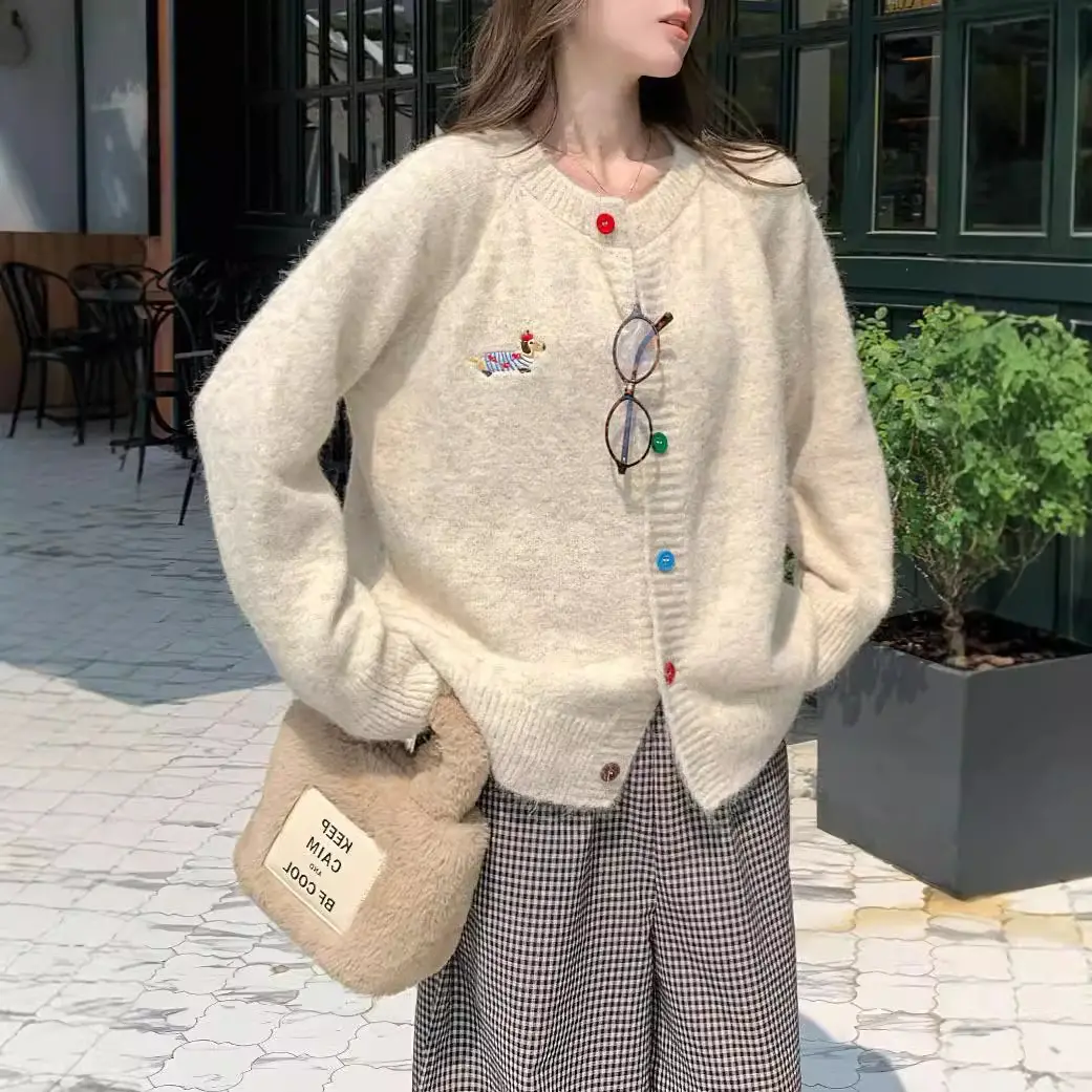Embroidered Long-sleeved Sweater Cardigan