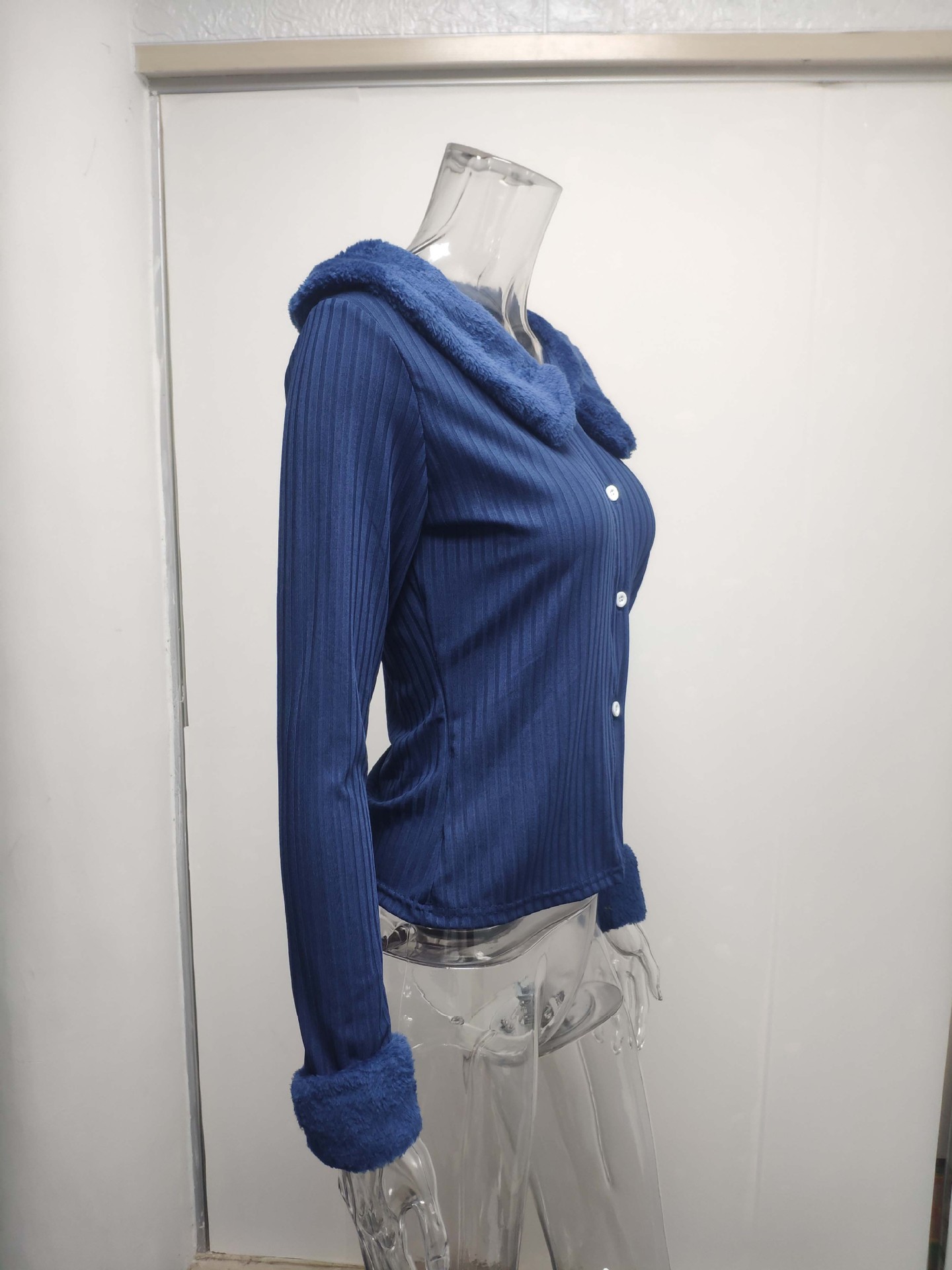 Title 17, Gebreide Jas Blouse met Wollen Kraag Lange Mouw...