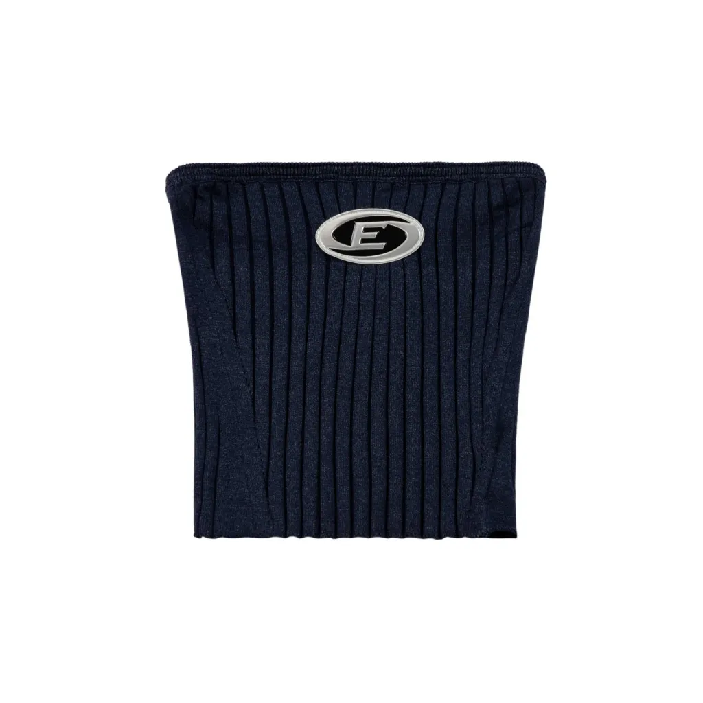 EK Series American Retro Short Special-interest Design Knitted Tube Top - Denim Blue
