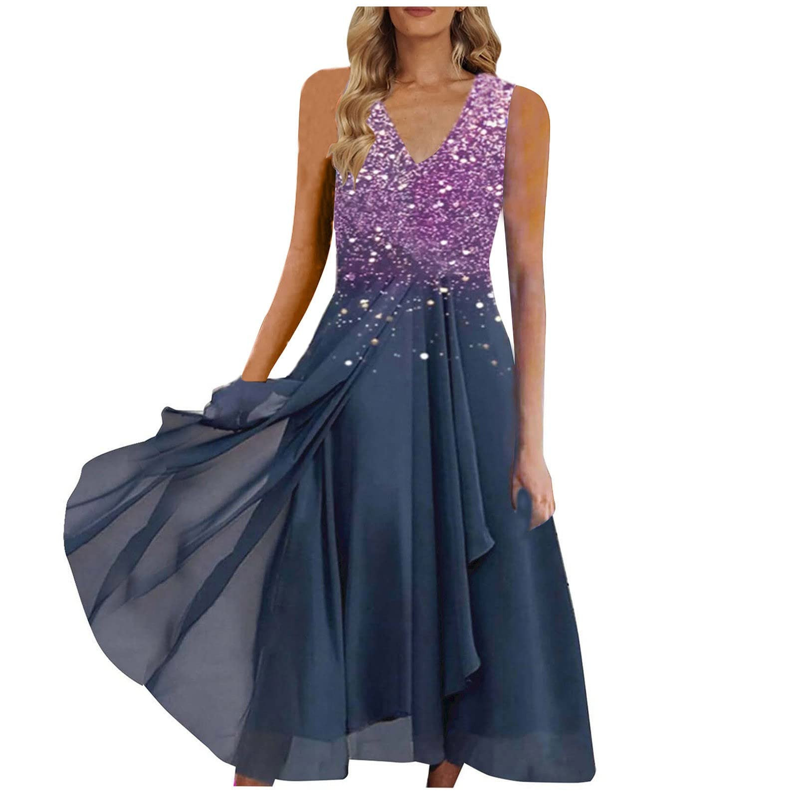 Urban Casual Chiffon Spliced Women's Dress Blue And Purple - Shop at LoveMi