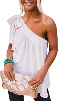 Women's Summer New Asymmetric One-shoulder Vest Slim Top - White - View 1