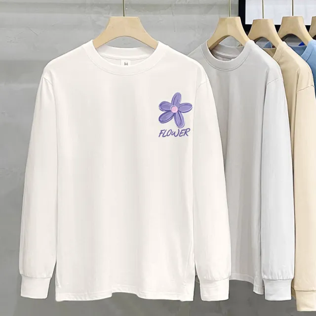 230g Heavy Cotton Long sleeved T shirt For Women Corsage Blue Heart - Shop at LoveMi
