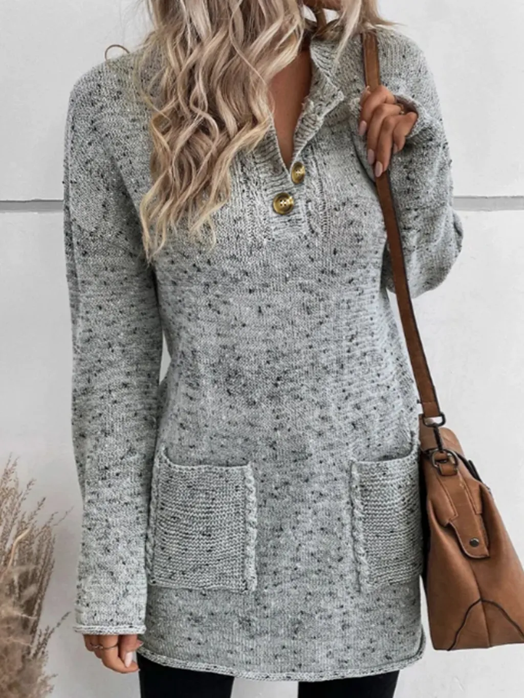 Sweater Women's Long Sleeve Long Dress Pocket Autumn And Winter - Gray