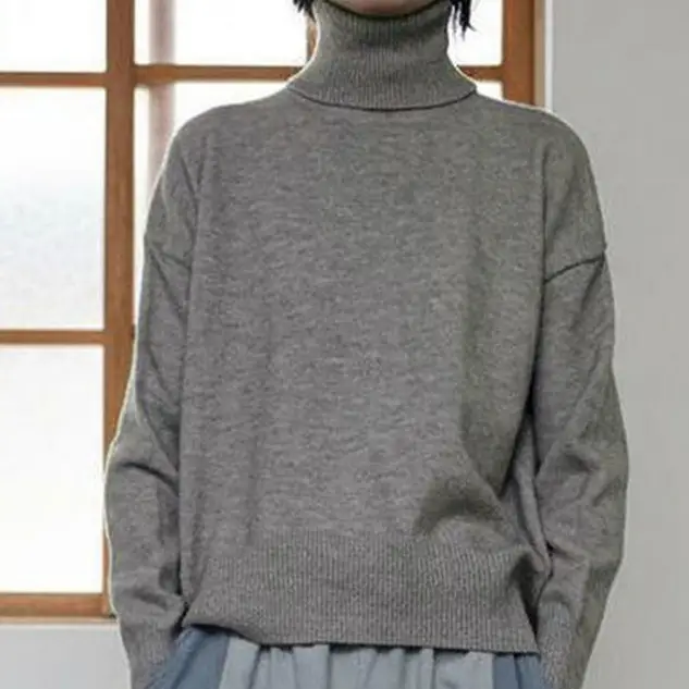 Elegant Commuter Knitted Long-Sleeve T-Shirt With A High Neck Pullover Sweater