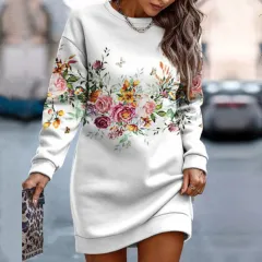 European And American Printed Crew Neck Casual Long Loose Sweater - Hj40 4-L - View 1