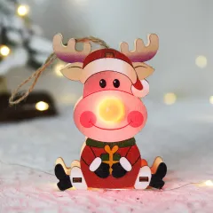 Christmas Decoration Luminous Ornaments Wooden - Red Nose Elk - View 1