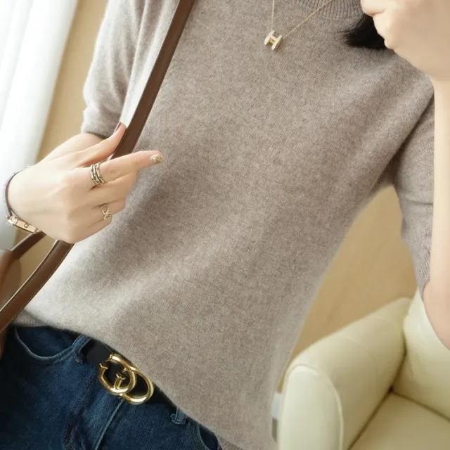 Round Neck Loose Base T Shirt Women Camel - Shop at LoveMi
