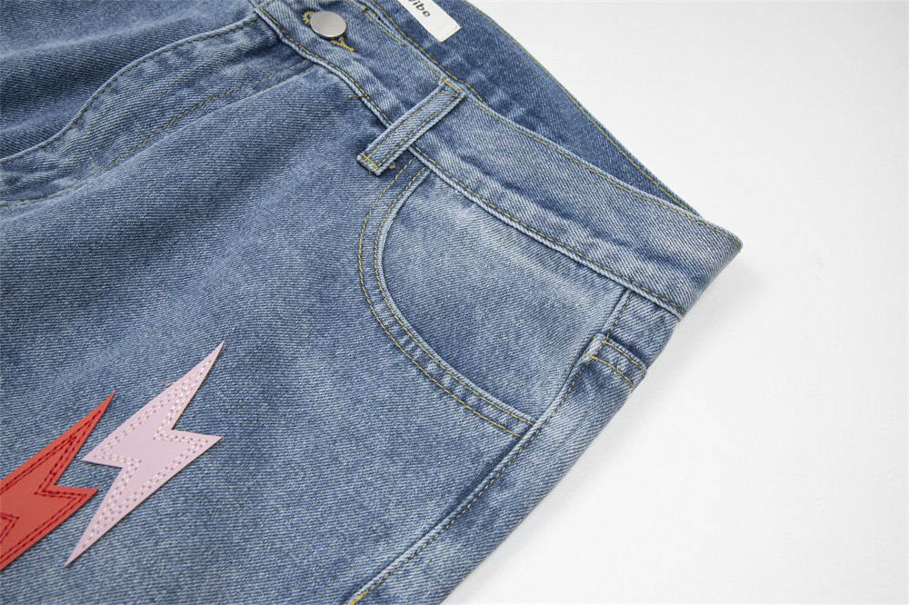 Lightning Embroidered Denim Trousers Men - Image 22