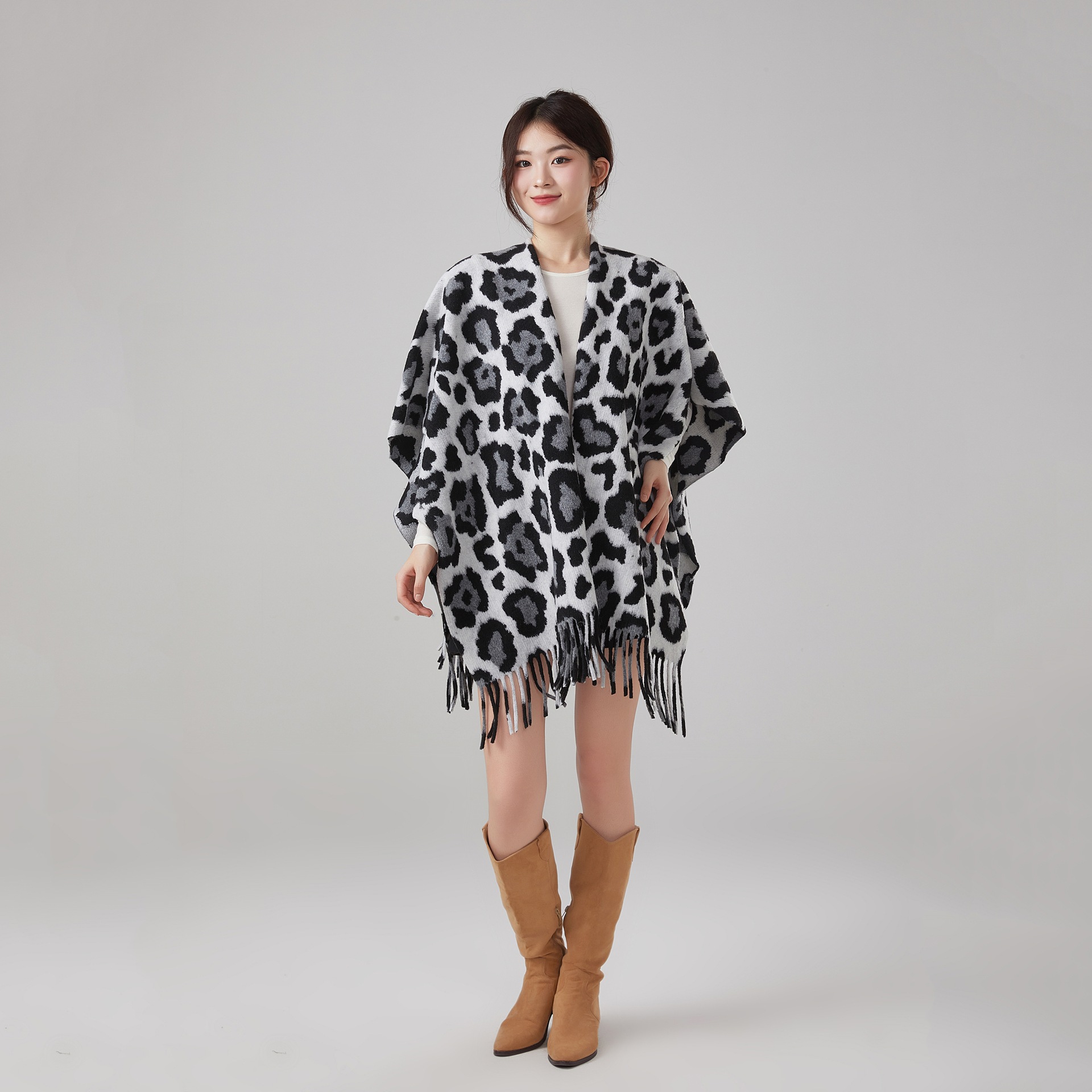 Thick Warm Vintage Leopard Print Tassel Shawl