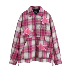 XINGX Plaid Shirt Coat Advanced Texture Loose Plaid Shirt - Pink - View 1