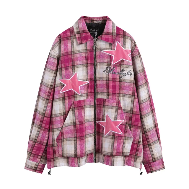 XINGX Plaid Shirt Coat Advanced Texture Loose Plaid Shirt Pink - Shop at LoveMi