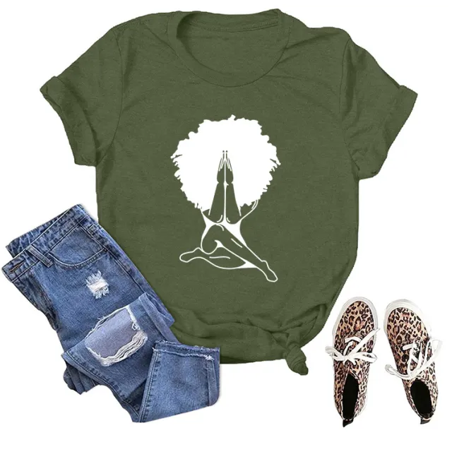 Printed Melanin Casual Women's Top T Shirt Short Sleeve Army Green - Shop at LoveMi