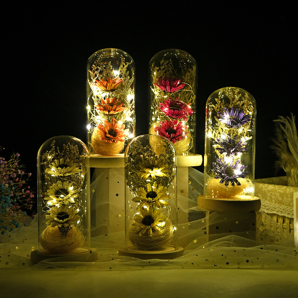 Sunflower Preserved Flower In An Illuminated Glass Dome