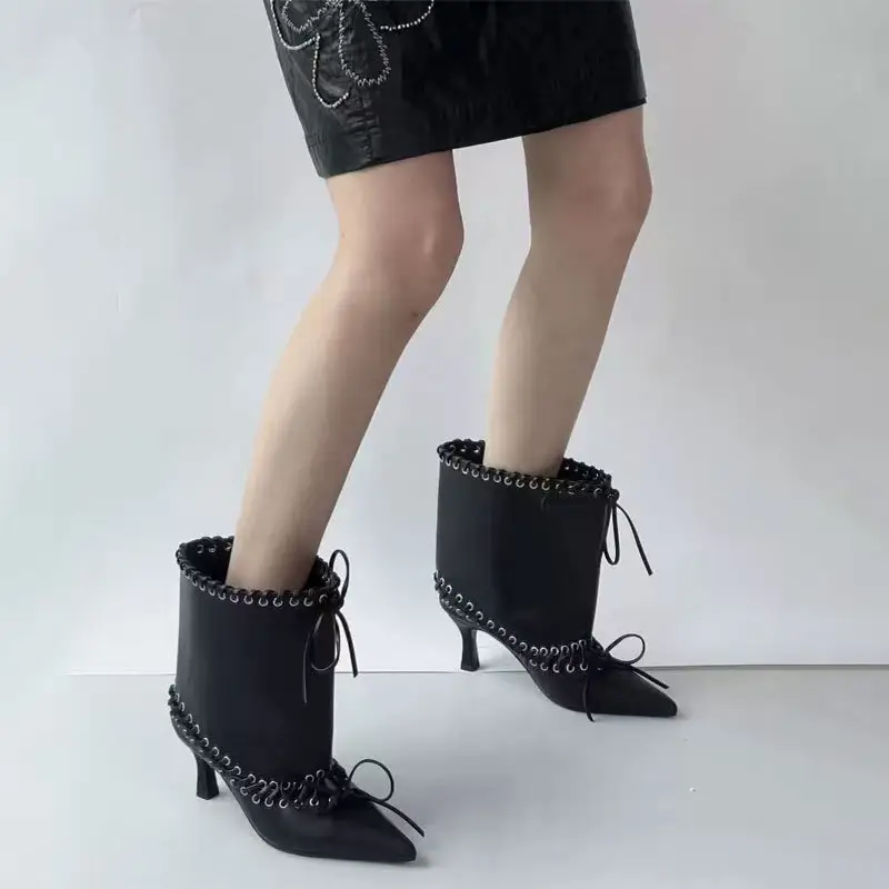 New European And American-style Studded Over-the-knee Boots With Pointed Toes