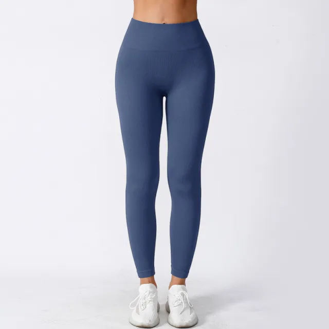 Women's Tight High Elastic Running Sports Thread High Waist Yoga Pants Blue - Shop at LoveMi
