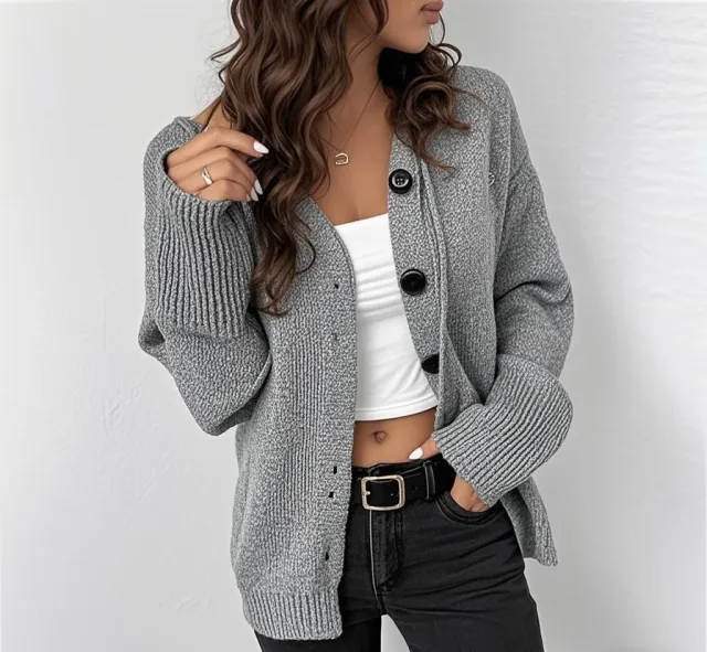 Women's Drawstring Knitted Solid Color Hooded Single breasted Sweater Gray - Shop at LoveMi