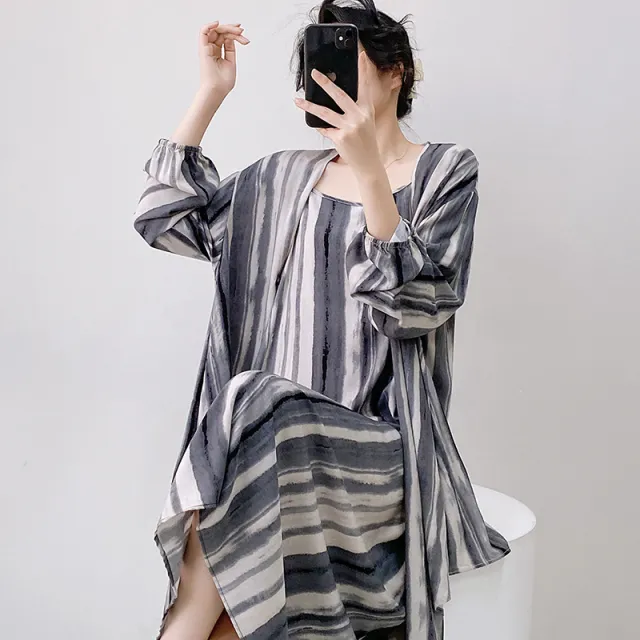 Womens Loose Casual Printed Camisole Dress And Outerwear Set Regression Line Average Size - Shop at LoveMi