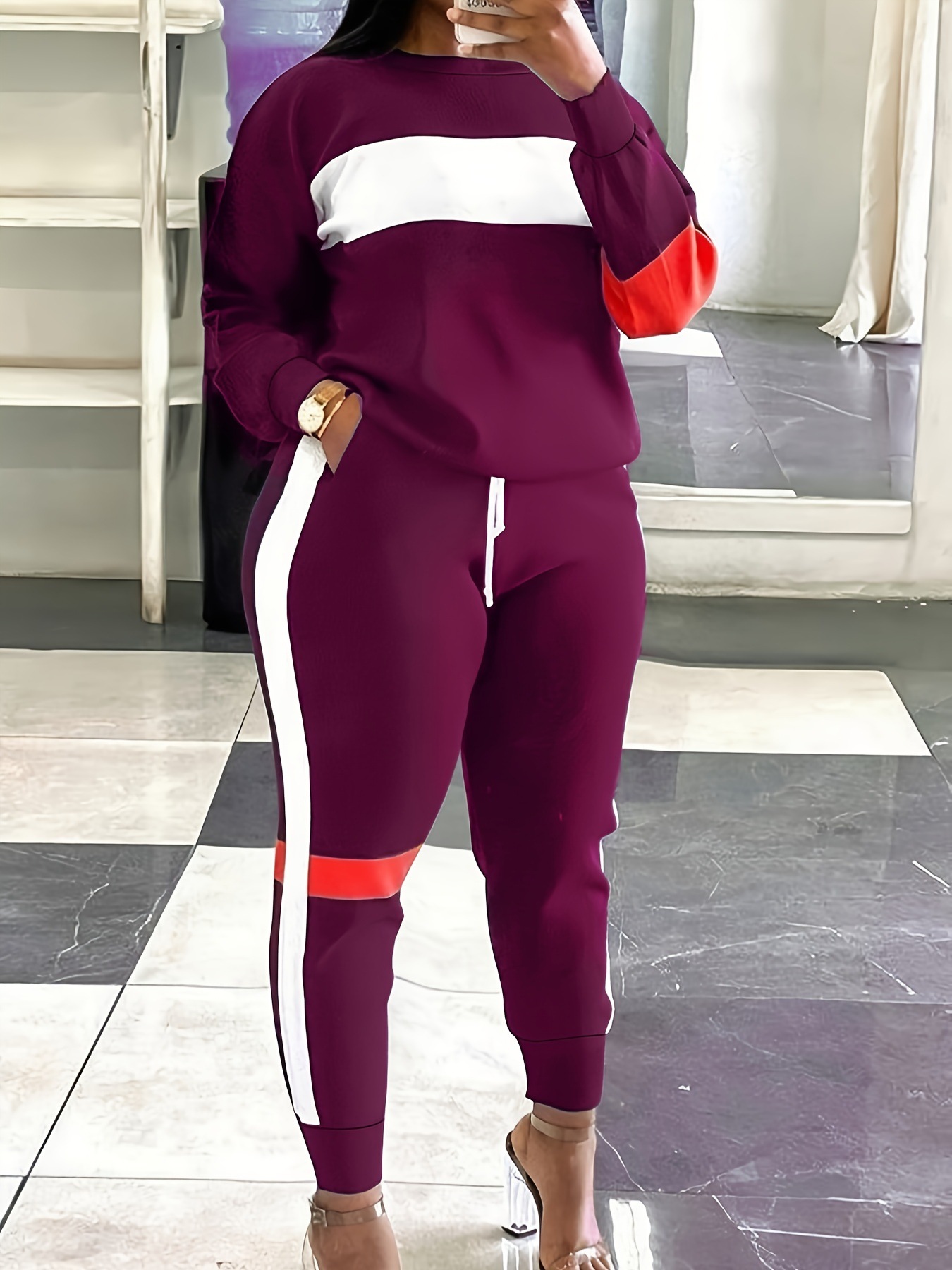 Fashion Cool Contrast Color Plus Size Suit Women Purple - Shop at LoveMi