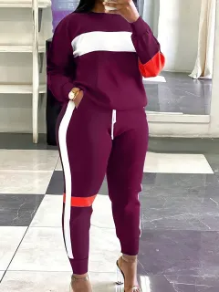 Fashion Cool Contrast Color Plus Size Suit Women - Purple - View 1