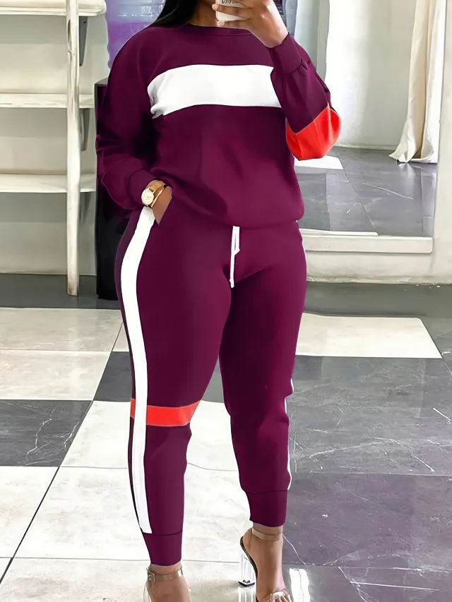 Fashion Cool Contrast Color Plus Size Suit Women Purple - Shop at LoveMi