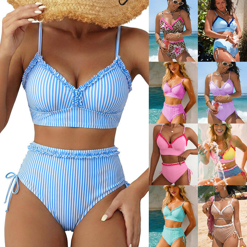 Womens Patchwork Top And Shorts Bikini Set