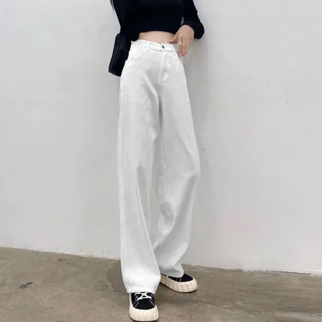 Women's High Waist Straight Jeans Loose fitting Wide leg Trousers White - Shop at LoveMi