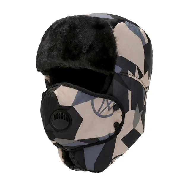 Ushanka Outdoor Riding Face Care Cold resistant Earflaps Warm Hat Brown - Shop at LoveMi