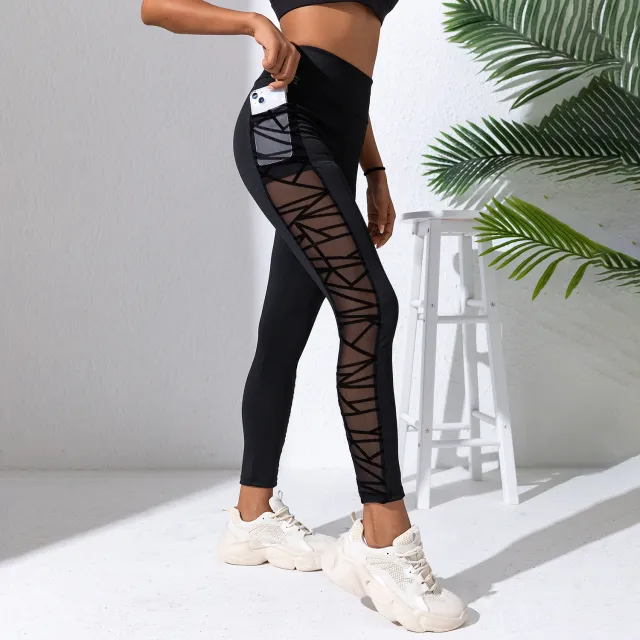 Mesh Stitching Yoga Clothes Hip lift And Belly Shaping Trousers Black - Shop at LoveMi