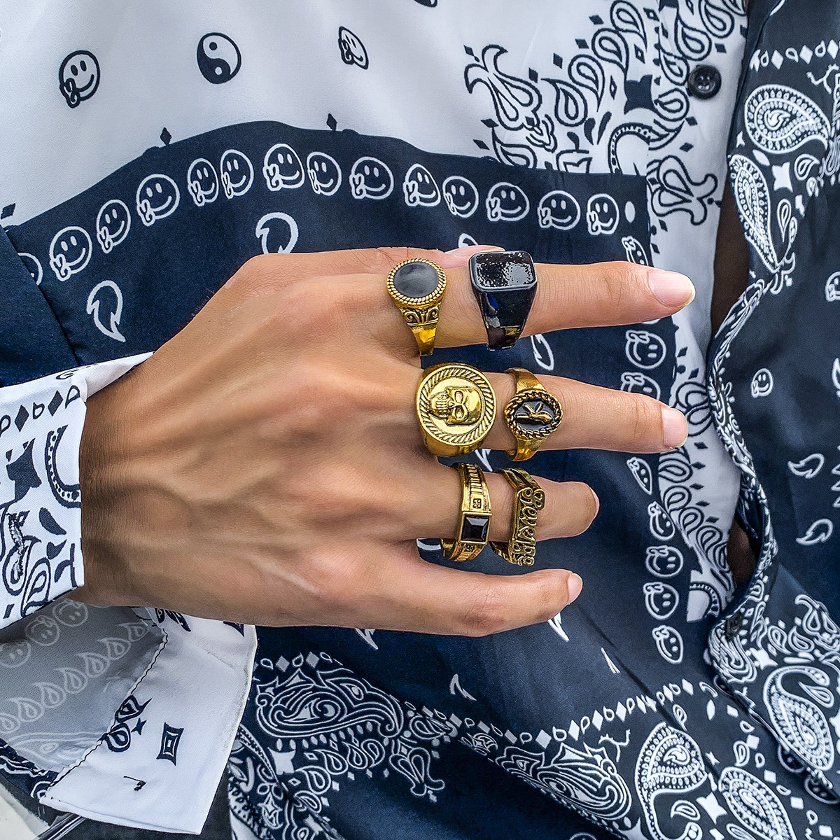 6 Pieces Ring Set Simple Personality Fashion Trendy Retro Cover