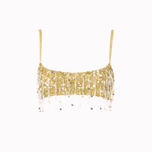 Tassel Sequins Crystal Beads Short Skirt Overall Dress Set Yellow Top - Shop at LoveMi