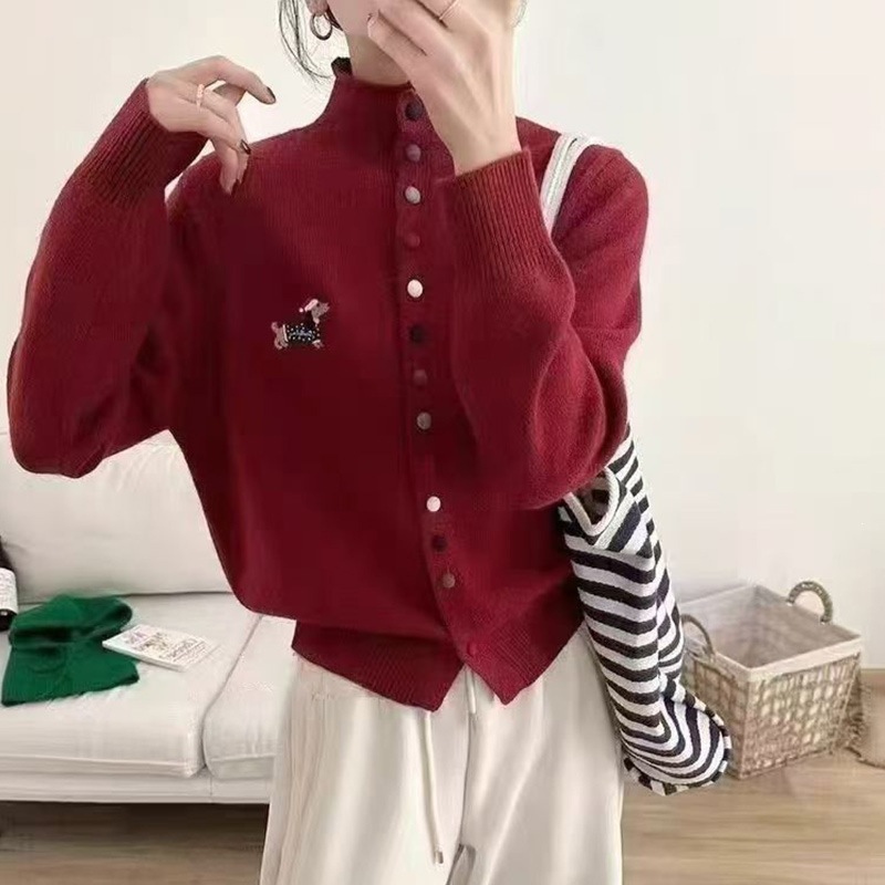 Womens French-embroidered Knitted Cardigan