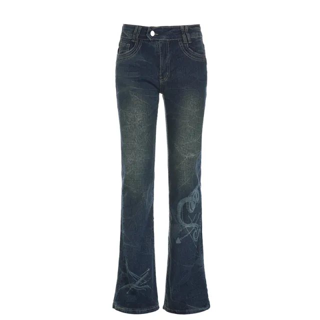 American style Distressed Washed Printed Skinny Jeans Blue - Shop at LoveMi