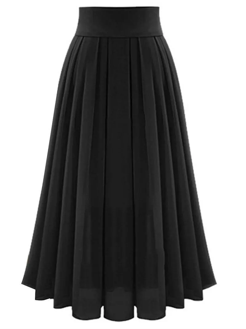 Solid Colour High Waist Skirt For Women - Black