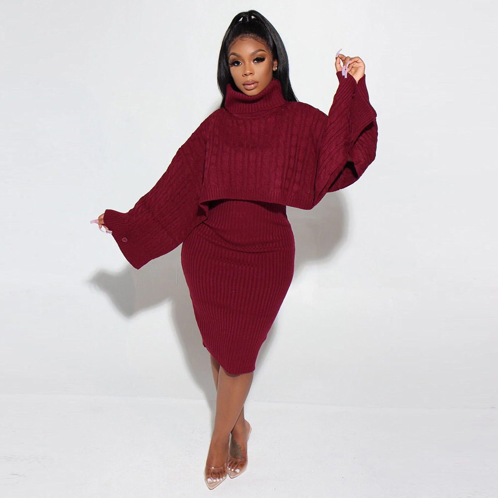 Turtleneck Sweaters Dress Two-piece Suit