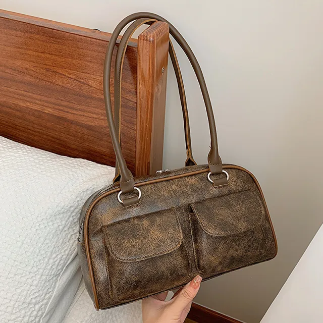 Niche Popular Retro Underarm Large Capacity Fashion Handbag Casual Cool Shoulder Bag Brown - Shop at LoveMi